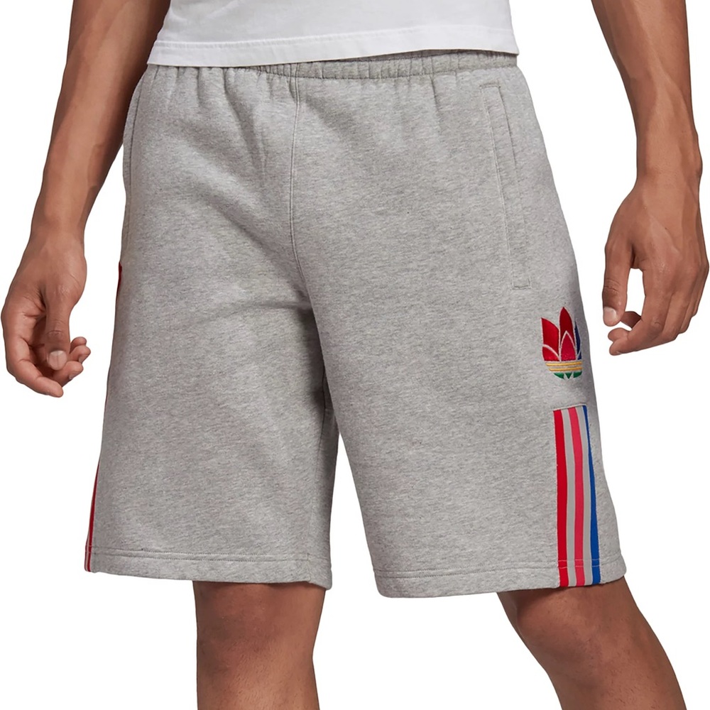 Adidas Gray Athletic Shorts with Red Accents